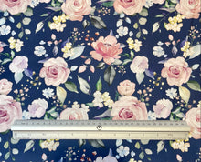 Load image into Gallery viewer, Gentle Floral on Navy Custom Print 100% Cotton
